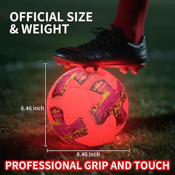 MOONTOY Light-Up Soccer Ball with LED Lights, Official Size 5 Soccer Ball for Kids, Teens & Adults - Perfect for Night Games, Training, and Outdoor Fun - Includes Spare Batteries