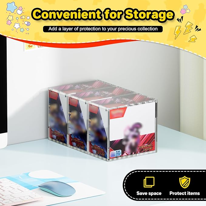 2 PCS PKMN Booster Box Acrylic Case, 5MM Acrylic Display Case, Clear Ultra Boxes for Display Compatible with PKMN Booster Boxes, Dustproof and Waterproof Display Box