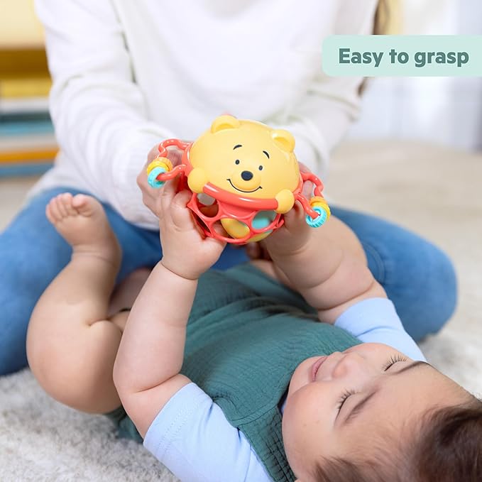 Bright Starts Disney Baby Winnie The Pooh Jingle & Shake Rattle Toy by with Easy-Grasp Oball Technology, Unisex, Newborns & Up