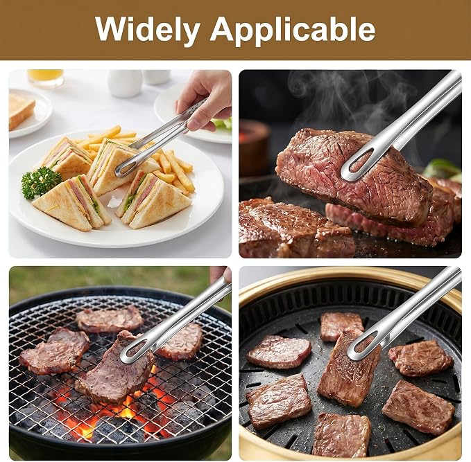 8 Pack Korean BBQ Tongs, 7.8 Inch Stainless Steel Grill Tongs (11 in)