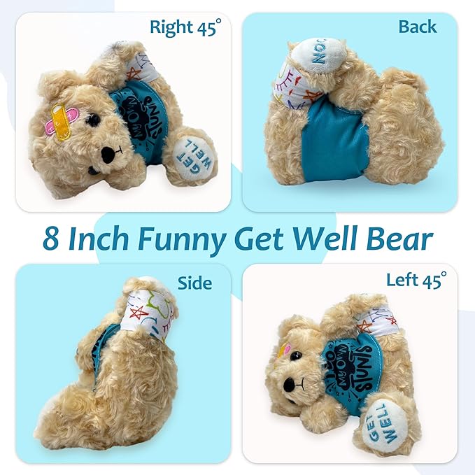Broken Leg Gifts for Kids - Get Well Soon Bear Broken Leg Plush Stuffed Animal Toy Playful Get Well Soon Recovery Gifts, After Surgery Gift for Children Bandage Bear (I DO My OWN Stunts)
