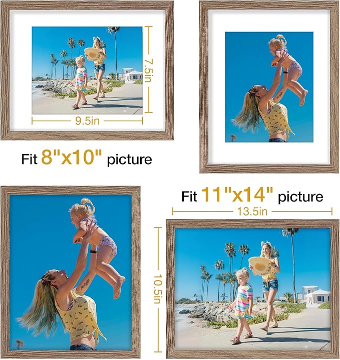 Vittanly 11x14 Picture Frames Set of 9 for Wall Mounting, Dark Oak | Display Pictures 8x10 with Mat or 11x14 without Mat, Engineered Wood with Shatter Resistant Plexiglass, Gallery Photo Frames
