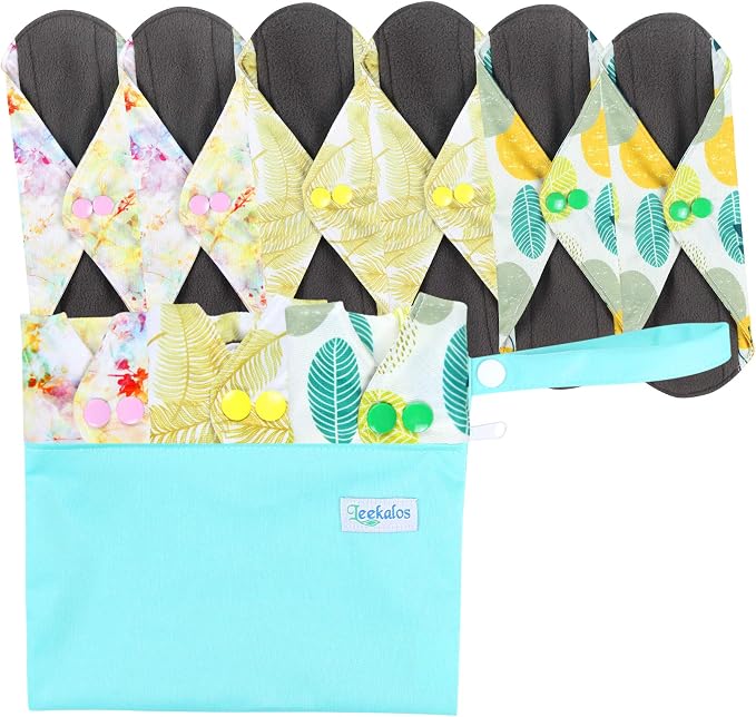 Leekalos Reusable Cloth Mini Wet Bags - Bamboo Reusable Sanitary Pads | Light Incontinence Pads - Pack of 6