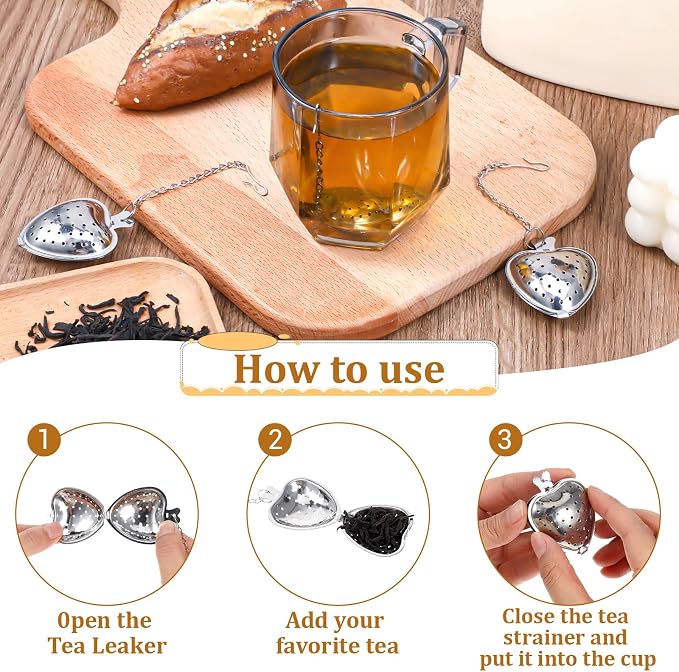 50 Pcs Tea Strainer Stainless Steel Ball Infuser Mesh Heart Shaped Tea Strainer Loose Leaf Steeper Interval Diffuser with Extended Chain Hook Tea Filters for Seasonings Cup Bottle