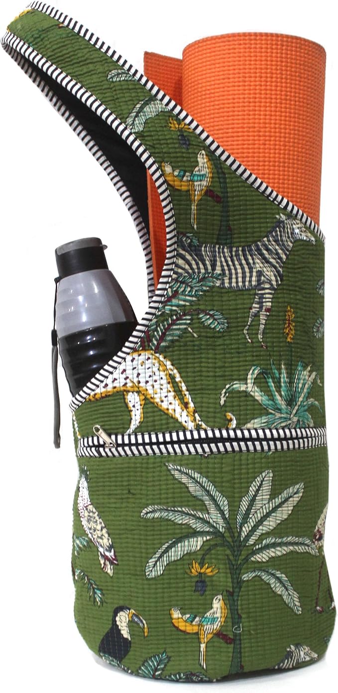 INDIAN CRAFT CASTLE Yoga Mat Bag | Tote Mat Bag | Sling Yoga Tote w/Large Side Pocket & Zipper Pocket | Yoga Mat Carrier Fits Most Size Mats