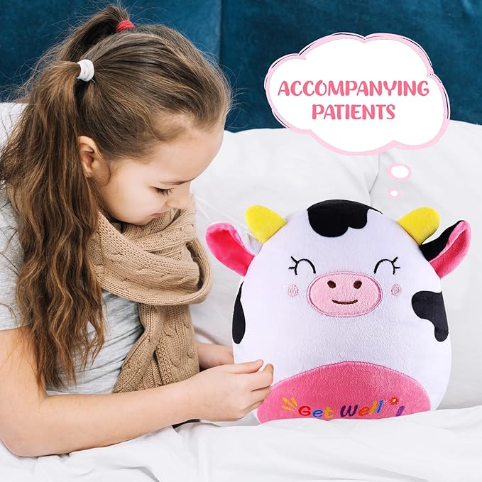 Get Well Soon Gift Cat Plush Cow Stuffed Animal Hug Pillow Sympathy Gift Get Well Toy Gifts for Kids Boys Girls Women(Cow)