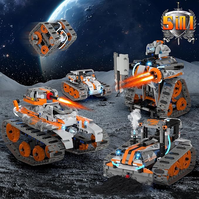 5in1 STEM Building Toys for Kids 6-14, Remote & APP Controlled Mech Robots/Heavy Tanks/Tracked Racer STEM Building Kit for Kid Science Learning, 552 Pcs DIY Building Blocks Set Gifts for Boys & Girls