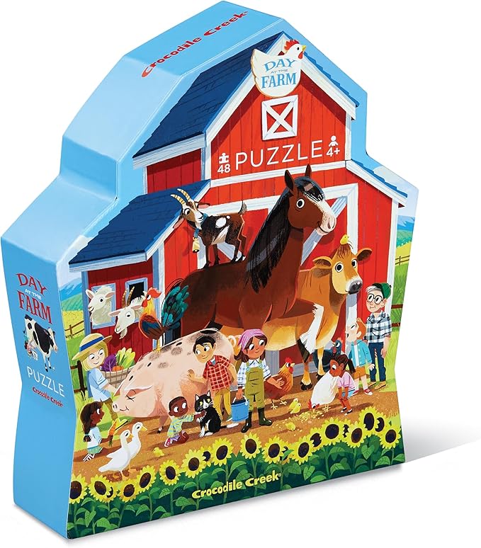 Crocodile Creek 48-Piece Jigsaw Floor Puzzle - Fun Floor Puzzles for Kids Ages 4-8 - Heavy-Duty Shaped Box for Storage - Day at The Farm - 18 x 24 inches Finished