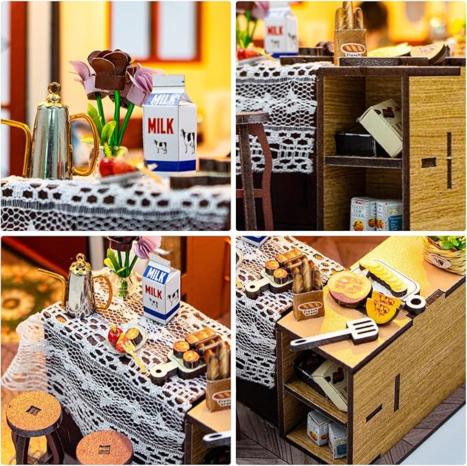 Foyucool DIY Miniature House Kit, Dollhouse Kit with LED Light, Mini House Building Kits for for Adult to Building, Christmas Home Decorations Gifts for Family and Friends, Kitchen