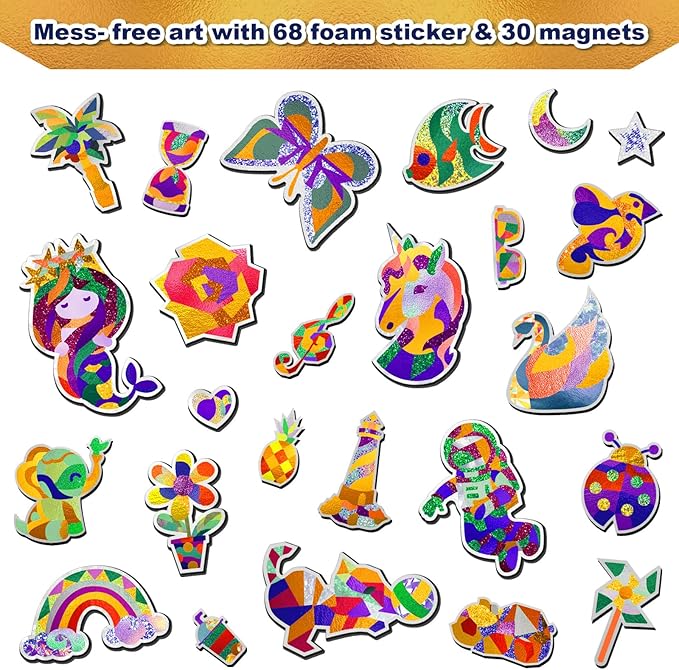 FLUXOJOY Foil Art Craft Kits for Kids, Mess -Free Fun Activity Set for Child, DIY Printing Craft Kits, Gifts for Ages 4 5 6 7 8 9 10 11 12 Years and Up, Art Supplier Travel Toys for Boys Girls