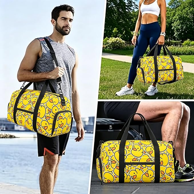 Fiokroo Sports Gym Bag Cute Rubber Ducks Travel Duffel Bag For Men Women With Shoe Compartment Water Resistant Gym Bag Carry On Duffel Bag For Weekend Traveling Yoga Gym Sports