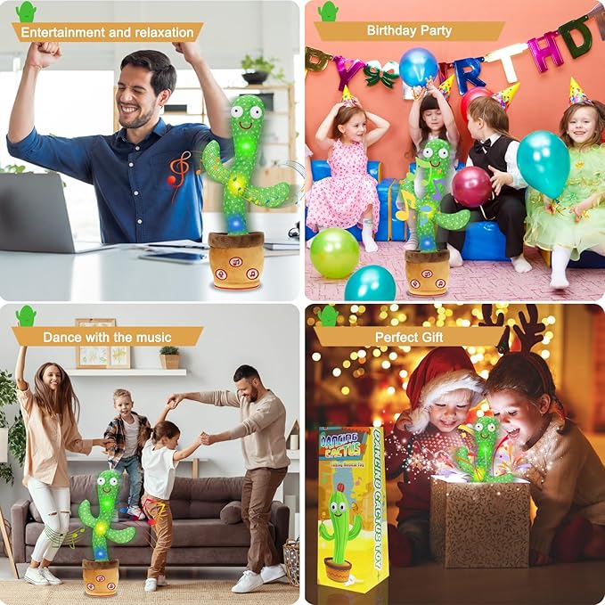 Dancing Cactus Talking Baby Toys, Talking Cactus Mimicking Toys Repeating What You Say Singing Recording with Volume Adjustable & 120 English Songs Plush Toy Birthday Gifts for Kids Boys Girls