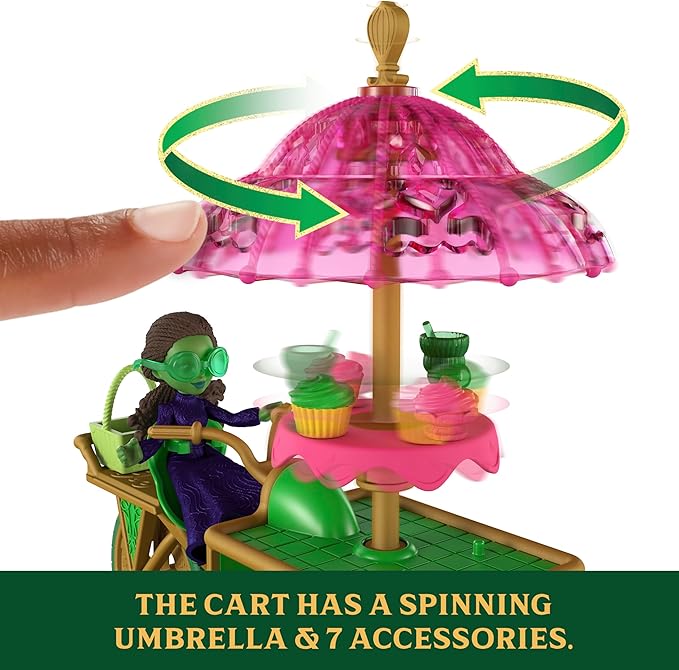 Mattel Universal Pictures’ Wicked Emerald City Dessert Cart Toy with Cart & Elphaba Small Doll & 7 Accessories, Inspired by The Movie