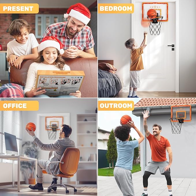 MindPal Indoor Basketball Hoop, for Boys 8-12, Led Light Mini Hoop with Electronic Scoreboard, Indoor Basketball Hoop for Kids, Boy Birthday Presents