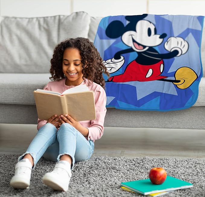Jay Franco Kids Plush Throw Blanket – Soft & Cozy Fleece Throw for Bedroom & Couch Décor, Official Licensed Product, Blue - Mickey Mouse, 40x50 - Travel Blanket