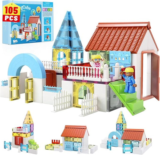 Magnetic Tiles for Kids, Magnet Building Set, Magnet Toys for 3+ Year Old Boys and Girls, Colored Magnetic Tiles Building Blocks (105 PCS)