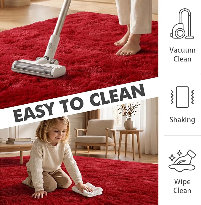 9x12 Ft Extra Large Shag Rugs for Living Room, Ultra Soft Fluffy Furry Area Rugs for Bedroom Indoor Floor, Aesthetic Carpet for Kids Home Decor (Red)