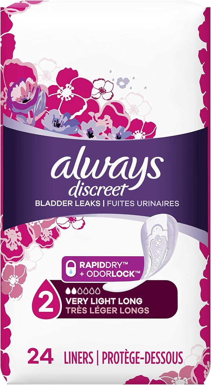 Always Discreet Incontinence Liners, Very Light, Long Length, 24 Count
