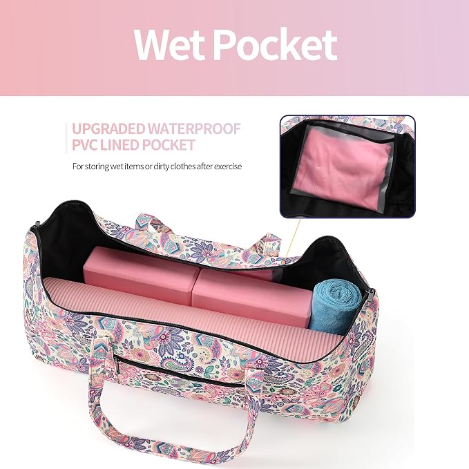 Boulder Bee | Yoga Mat Bag | Large Yoga Mat Carrier with Wet Pocket | Yoga Gifts | Gym Tote Bag for Women