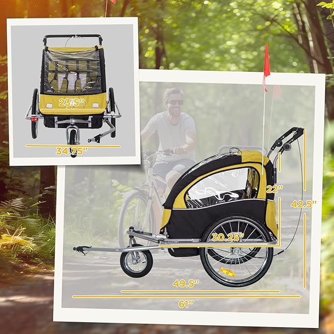 Aosom Elite 360 Swivel Bike Trailer for Kids Double Child Two-Wheel Bicycle Cargo Trailer with 2 Security Harnesses