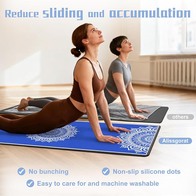 Yoga Towel,Absorbent Yoga Mat Towel for Hot Yoga Non Slip,Stylish Prints,Ideal for Workouts,Hot Yoga,Bikram,Pilates Equipment,72 x 27 in,Blue Mandala