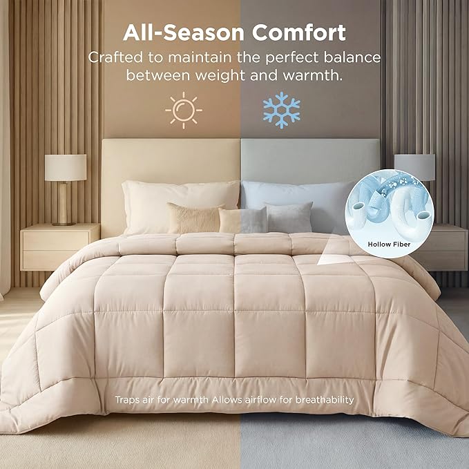 Bedsure Comforter Duvet Insert - Quilted Comforters Oversized King Size, All Season Duvet, GentleSoft Down Alternative Bedding, with 8 Tabs, Gifts for Women/Men, Beige, Oversized King 116 x 98 Inches