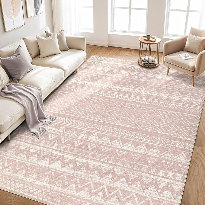 cotiled 5x8 Area Rugs Living Room Rug: Washable Boho Rugs with Non Slip Backing Large Soft Indoor Stain Resistant Carpet for Bedroom Farmhouse Dining Room Lightweight Home Decor Lotus Pink
