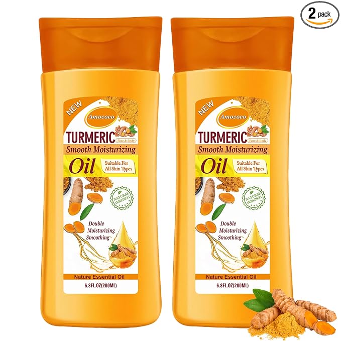 2 Packs Turmeric Oil, Natural Moisturizing Nourishing for Face and Body, Vitamin E Body Oil, Anti-aging, Wrinkle Skincare Essential oil for All Skin Types, 6.8 fl oz*2