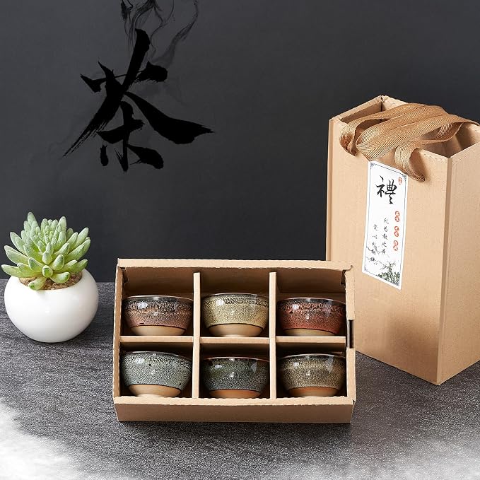 Skyley 6 Pieces Korean Soju Shot Glasses Sets Porcelain Cups Korean Ceramic Cups Tea Accessories Drinkware, Handcrafted Ceramic(Multicolor,Stylish Pattern)