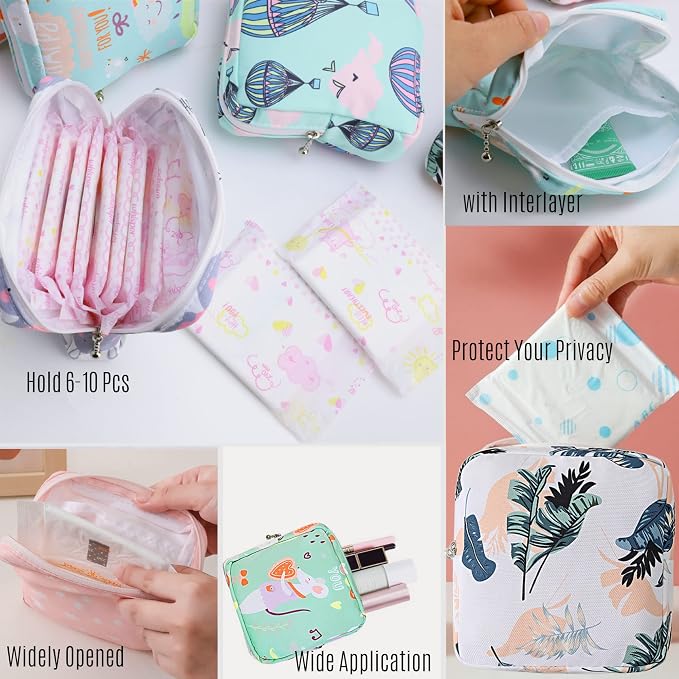 Portable Sanitary Napkin Storage Bag,4 Pieces Reusable Period Pouch for Teen Girls & Women,Pad Bags for Period for School,Office,Mini Pouch Feminine Pads Bag Kit (Fashional)