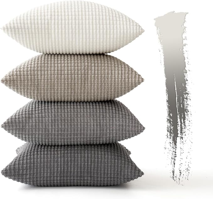 MIULEE Neutral Decorative Euro Pillow Covers 24x24 Set of 4 Modern Grey | Timeless Mid Century Throw Pillows, Rustic Corduroy Couch Pillowcases, Nordic Home Decor for Sofa Living Room Bed