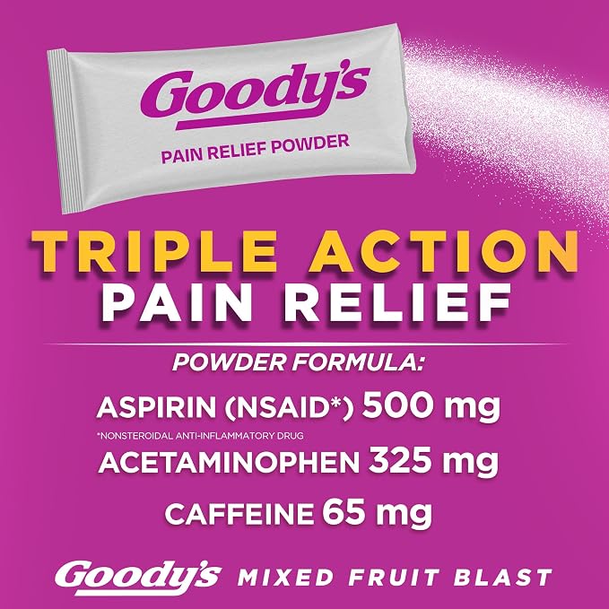 Goody's Pain Relief Powders, Extra Strength Headache Powder Mixed Fruit Blast, 24 ct (Pack of 1)