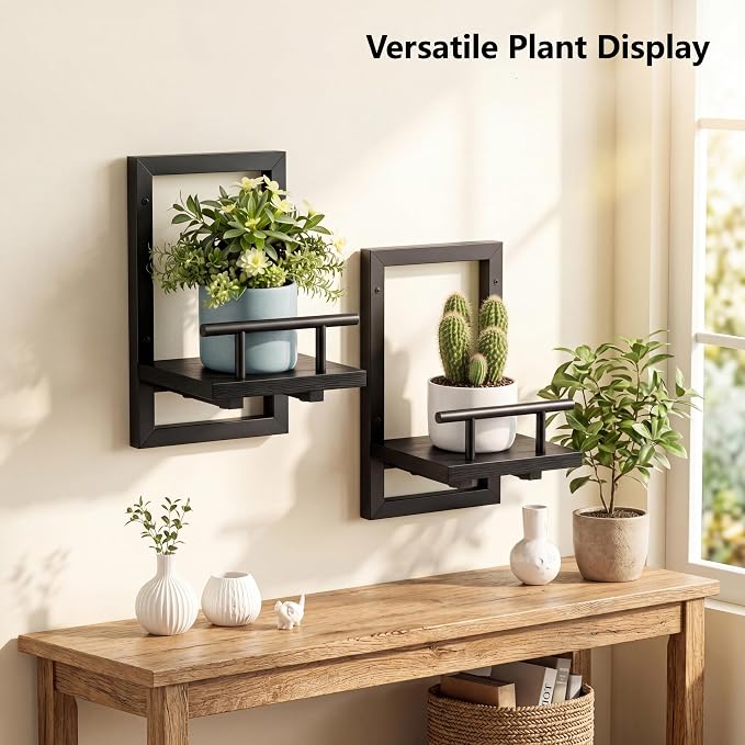 Sbosbo Floating Shelves for Wall Plant Shelf Indoor Wall Mounted Shelves | Wall Planters for Indoor Floating Plant Shelves for Bedroom, Living Room, Kitchen, Office, Bathroom Decor (Black, 3 Pack)