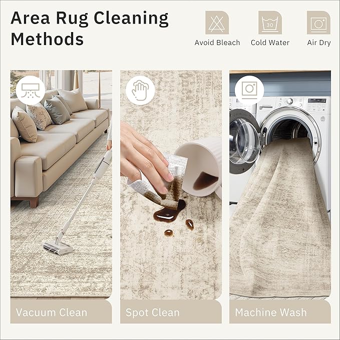 Soalmost Washable Half Circle Round Rug 2x3 Beige Small Half Moon Rug Entry | Non-Slip Vintage Low Pile Throw Door Mat For Bathroom Laundry Powder Room, Stain Resistant Indoor Entrance Semi Floor Carpet