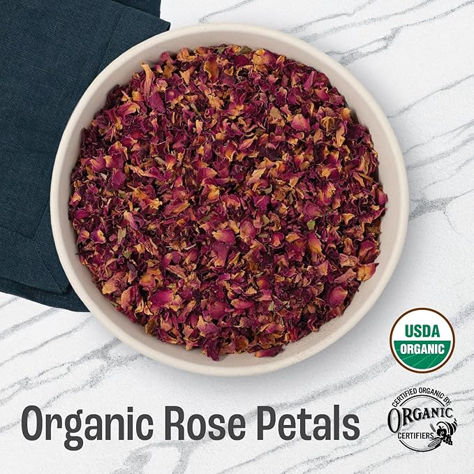 J MAC BOTANICALS Organic Rose Petals (32 oz) Certified USDA Organic, edible, culinary grade dry rose petals for herbal tea, cooking and crafts