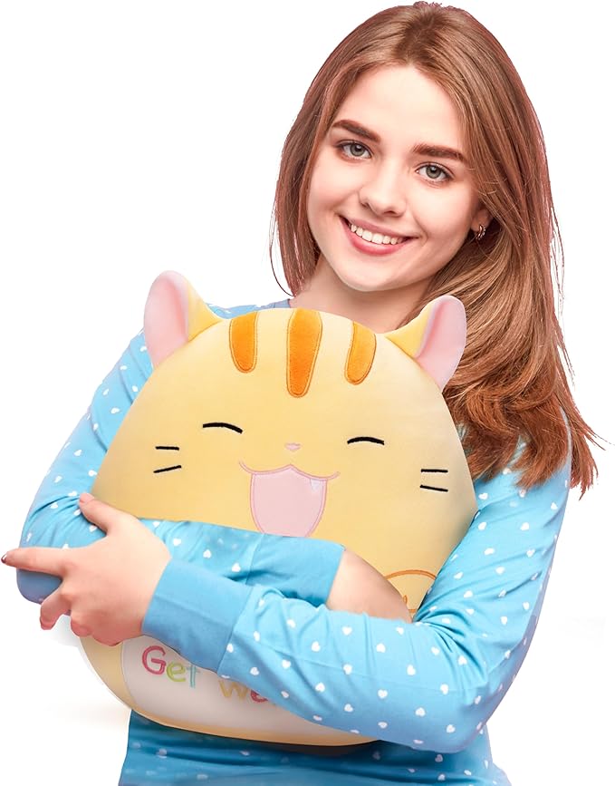 Get Well Soon Cat Pillow Plush Stuffed Animal Toy Patient Feel Better,12.5" Big Size Soft Cute Adorable Plushie Toys,Gift for Kids Women Girls
