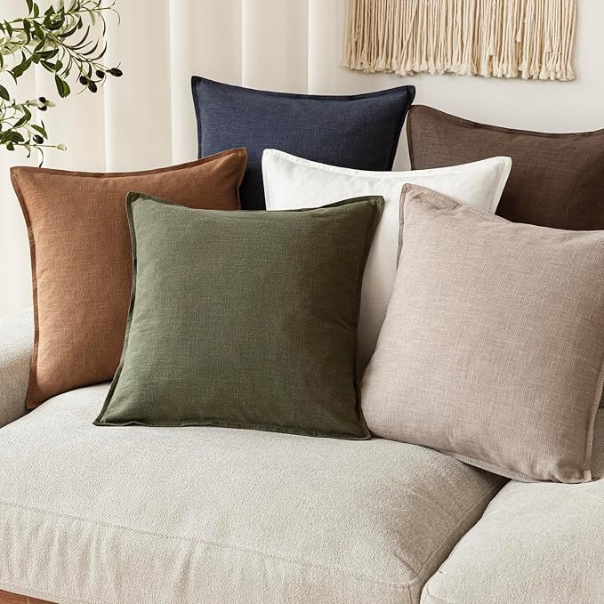 Foindtower Set of 2, Decorative Linen Soild Throw Pillow Covers Soft Accent Cushion Euro Case Boho Farmhouse Pillowcase for Chair Couch Sofa Bedroom Living Room Home Decor 20 x 20 Inch Natural Linen