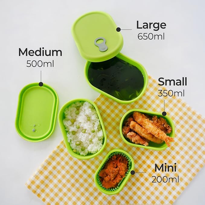 Korean Silicone Food Container, Steam Vent, Green Apple, 12 fl oz | Microwave & Freezer Safe, Leakproof, Airtight, Dishwasher Safe, BPA Free