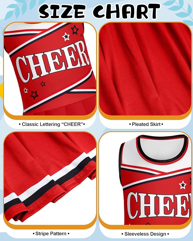 JenPen Cheerleader Costume Set Cheerleading Outfit Cheer Uniform Dress Cosplay for Halloween Party Gifts 3-9 Years