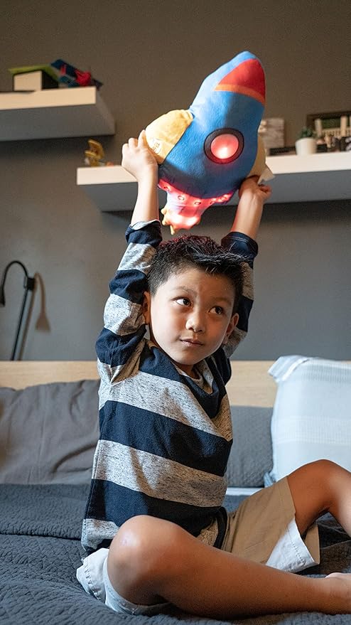 Unicorns & Robots Light Up Pillow for Kids, Plush Led Night Light for Boys and Girls, Oeko TEX Certified, Toddler’s Light Up Sleeping Toy, Rocket Ship