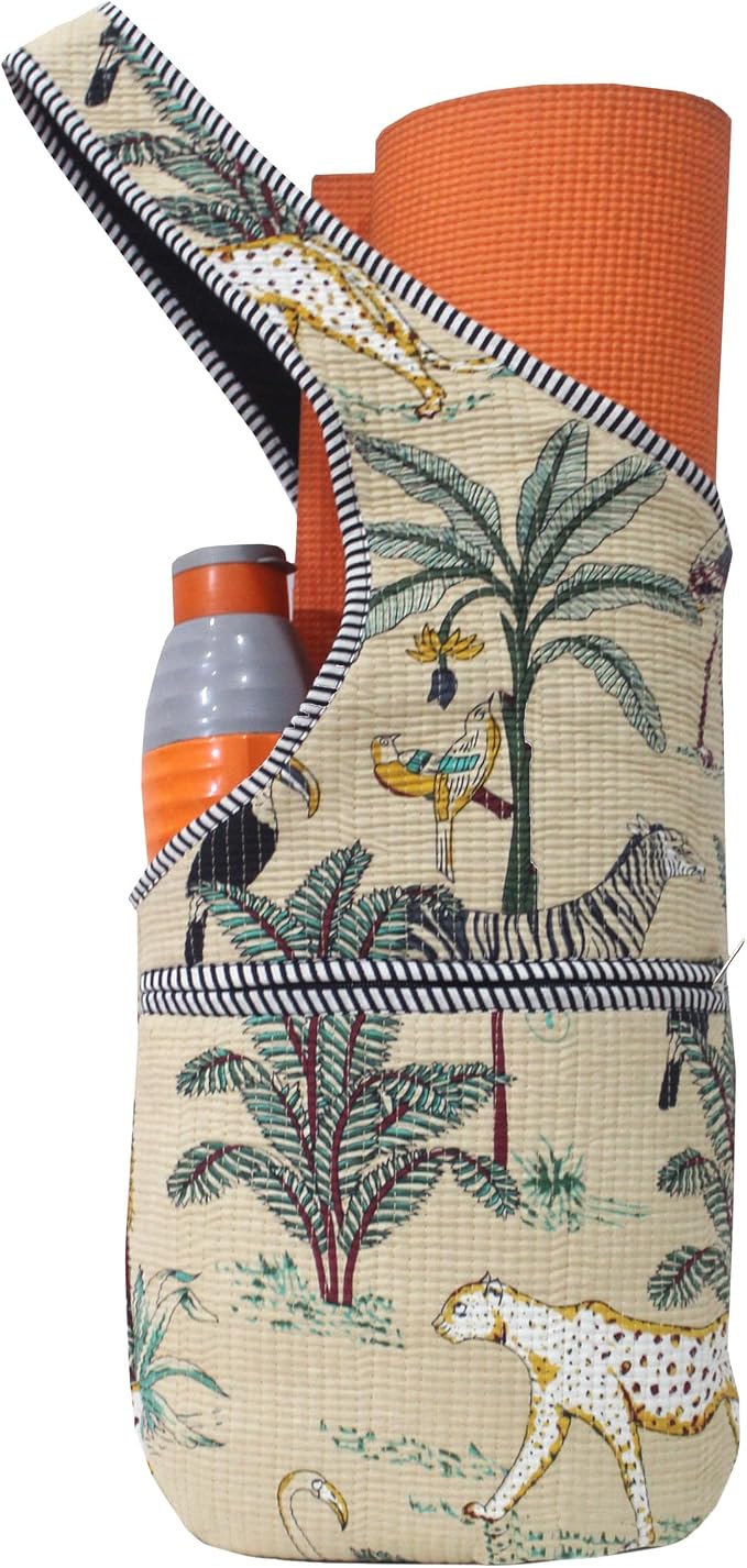 INDIAN CRAFT CASTLE Yoga Mat Bag | Tote Mat Bag | Sling Yoga Tote w/Large Side Pocket & Zipper Pocket | Yoga Mat Carrier Fits Most Size Mats