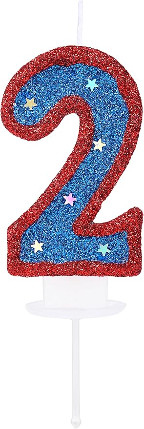 Blue Hero Captain 2 Birthday Candle, 3D Number 2 Candle Birthday Boy Girl Kid's Superheroes Theme Party Cake Decoration