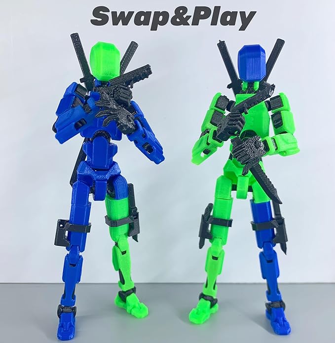 Pre-Assemly 3D Printed 5.54'' Stick 13 Action Figure, Multi-Jointed Tian13, Articulated T13 Desktop Decoration,12 in 1 Accessories, Best Birthday Festival Gift (Transparent)