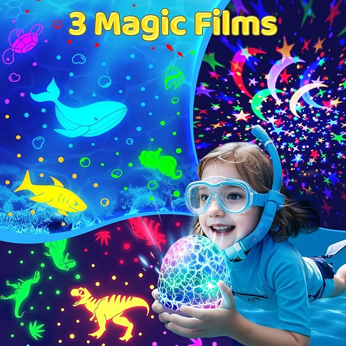 Toddler Toys Night Light Projector Easter Eggs Sensory Toys for Kids with Autism Toys for Boys 3-10 | 15 White Noise 3D Films 31Colors Remote Control Night Light for Kids, Baby Gifts