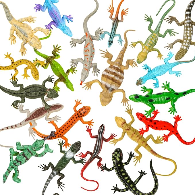 20PCS Reptile Lizard Figures Plastic Lizard Toys Reptile Realistic Lizards Animal Figures for Halloween Party Decoration, Practical Joke Educational Toys