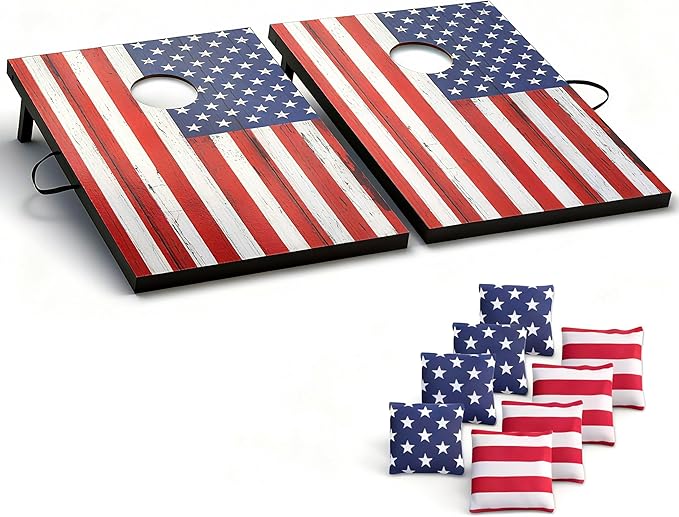Portable Cornhole Board Set - Premium MDF Wood Corn Hole Game with 8 Regulation Bean Bags, for Backyard, Camping, and Outdoor Tailgating - Choose 3x2' Tailgate or 4x2' Regulation Size