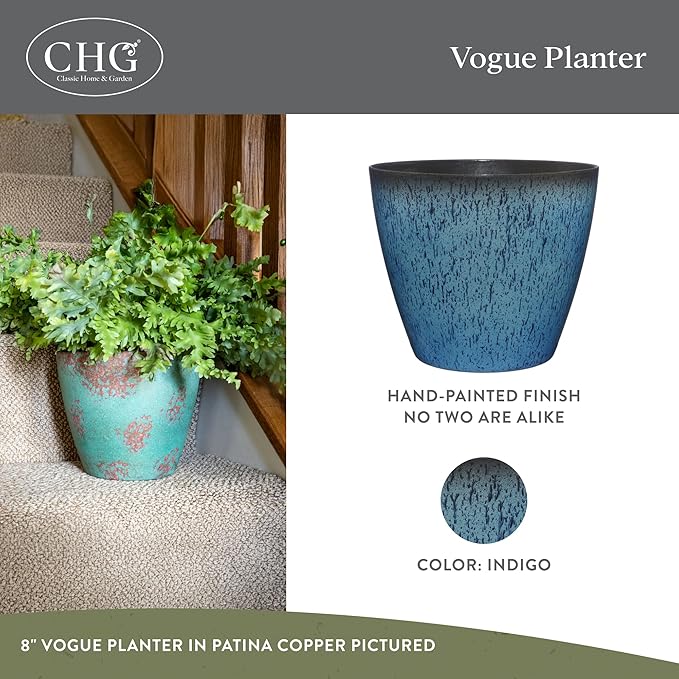 Classic Home and Garden Premiere Collection Planter, Vogue 8", Indigo