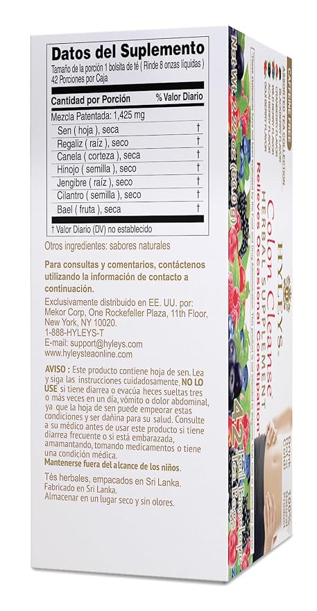 HYLEYS Colon Cleanse Tea, Assorted Flavors - 42 Individually Wrapped Herbal Tea Bags - Caffeine Free, Gluten Free