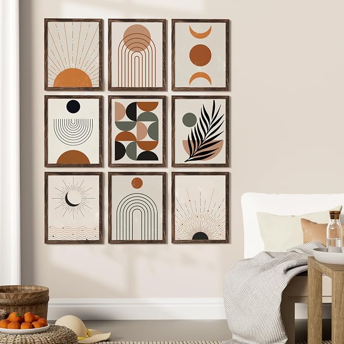 Vittanly 11x14 Picture Frames Set of 9, Shatter Resistant Plexiglass, Display 8x10 Pictures with Mat or 11x14 without Mat, Photo Frames for Wall or Tabletop, Engineered Wood, Brown