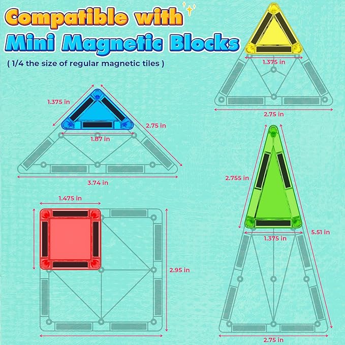 Mini Magnetic Tiles Toddler Travel Essentials Toys with Case Set, Magnetic Building Blocks Kids Games, Montessori Preschool Education Sensory Toys for 3 4 5 Year Old Boys Girls Birthday Gifts